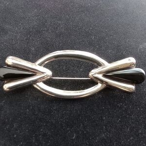 Sterling Silver and Onyx Art Deco Brooch